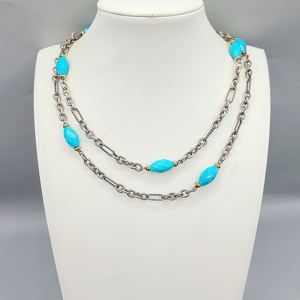 David Yurman Figaro Turquoise Station Necklace With Gold